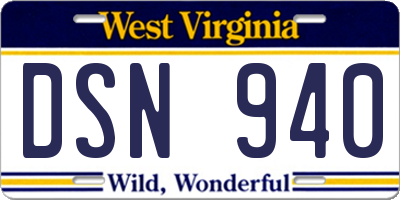 WV license plate DSN940