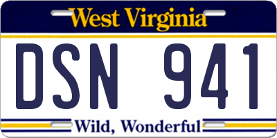 WV license plate DSN941