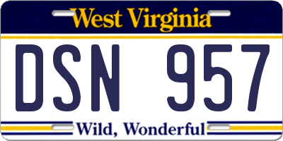 WV license plate DSN957