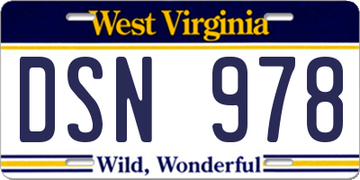 WV license plate DSN978