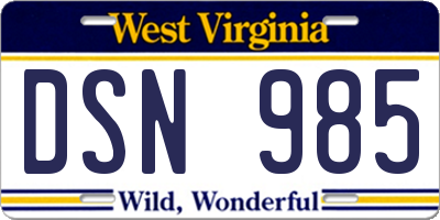 WV license plate DSN985