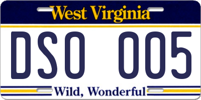 WV license plate DSO005