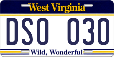 WV license plate DSO030
