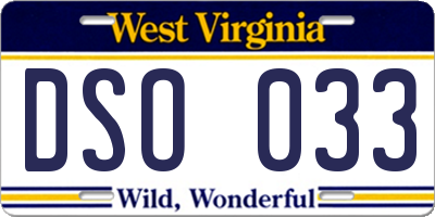 WV license plate DSO033