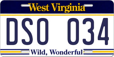 WV license plate DSO034