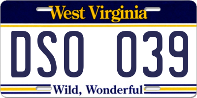 WV license plate DSO039