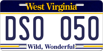 WV license plate DSO050