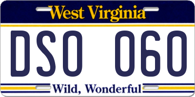 WV license plate DSO060