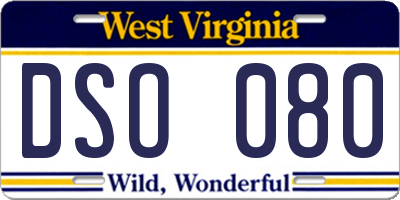 WV license plate DSO080
