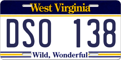 WV license plate DSO138