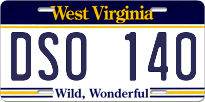WV license plate DSO140