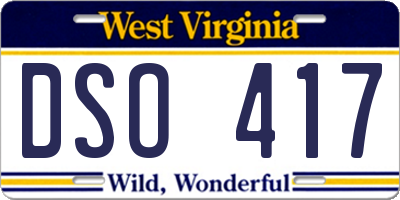 WV license plate DSO417