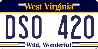 WV license plate DSO420