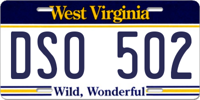 WV license plate DSO502