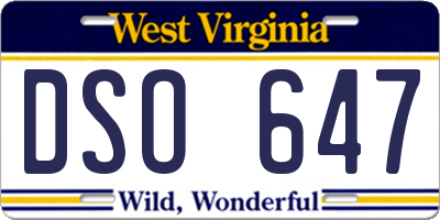 WV license plate DSO647