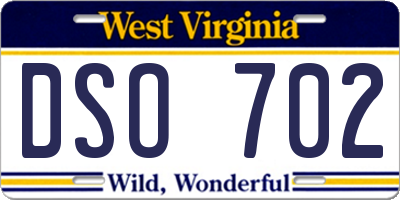 WV license plate DSO702
