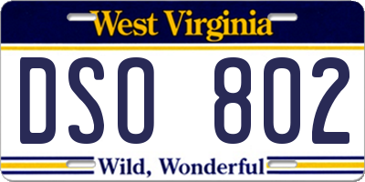 WV license plate DSO802
