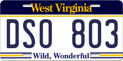 WV license plate DSO803