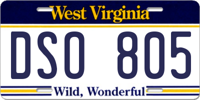 WV license plate DSO805