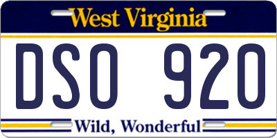WV license plate DSO920
