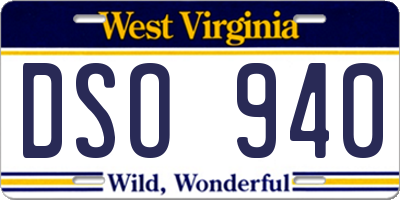 WV license plate DSO940