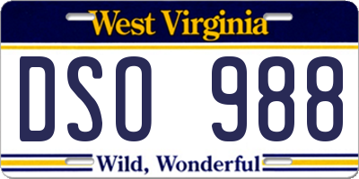 WV license plate DSO988