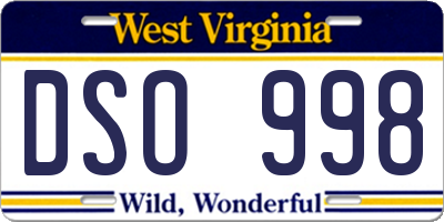 WV license plate DSO998