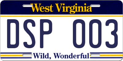 WV license plate DSP003