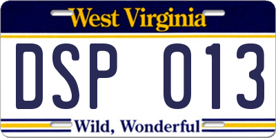 WV license plate DSP013
