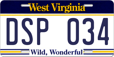 WV license plate DSP034