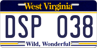 WV license plate DSP038