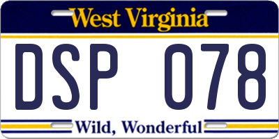 WV license plate DSP078