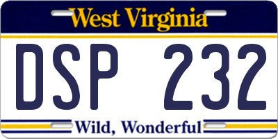 WV license plate DSP232
