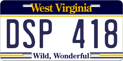 WV license plate DSP418