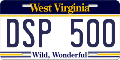 WV license plate DSP500