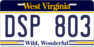 WV license plate DSP803