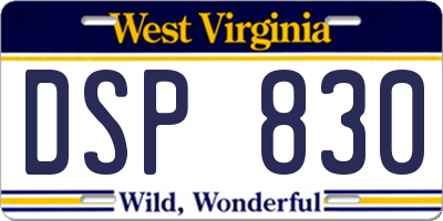 WV license plate DSP830