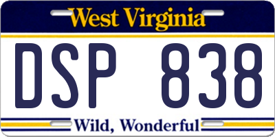 WV license plate DSP838