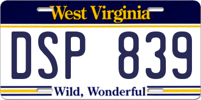 WV license plate DSP839