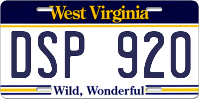 WV license plate DSP920