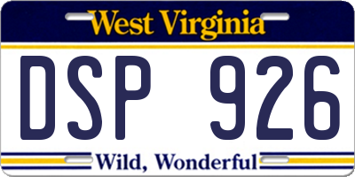 WV license plate DSP926