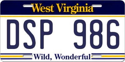 WV license plate DSP986