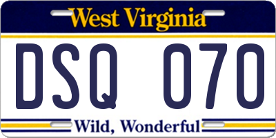 WV license plate DSQ070