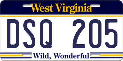 WV license plate DSQ205