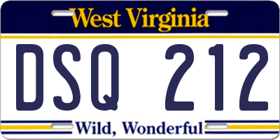 WV license plate DSQ212