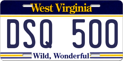 WV license plate DSQ500