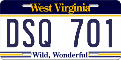 WV license plate DSQ701