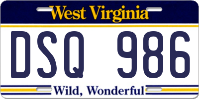 WV license plate DSQ986