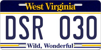 WV license plate DSR030