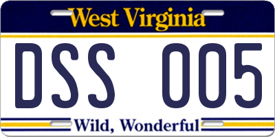 WV license plate DSS005